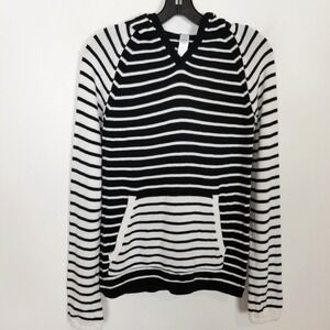 Ivivva Lululemon Girl Black/White Stripe Hooded Cotton Sweater Size 14 Pullover